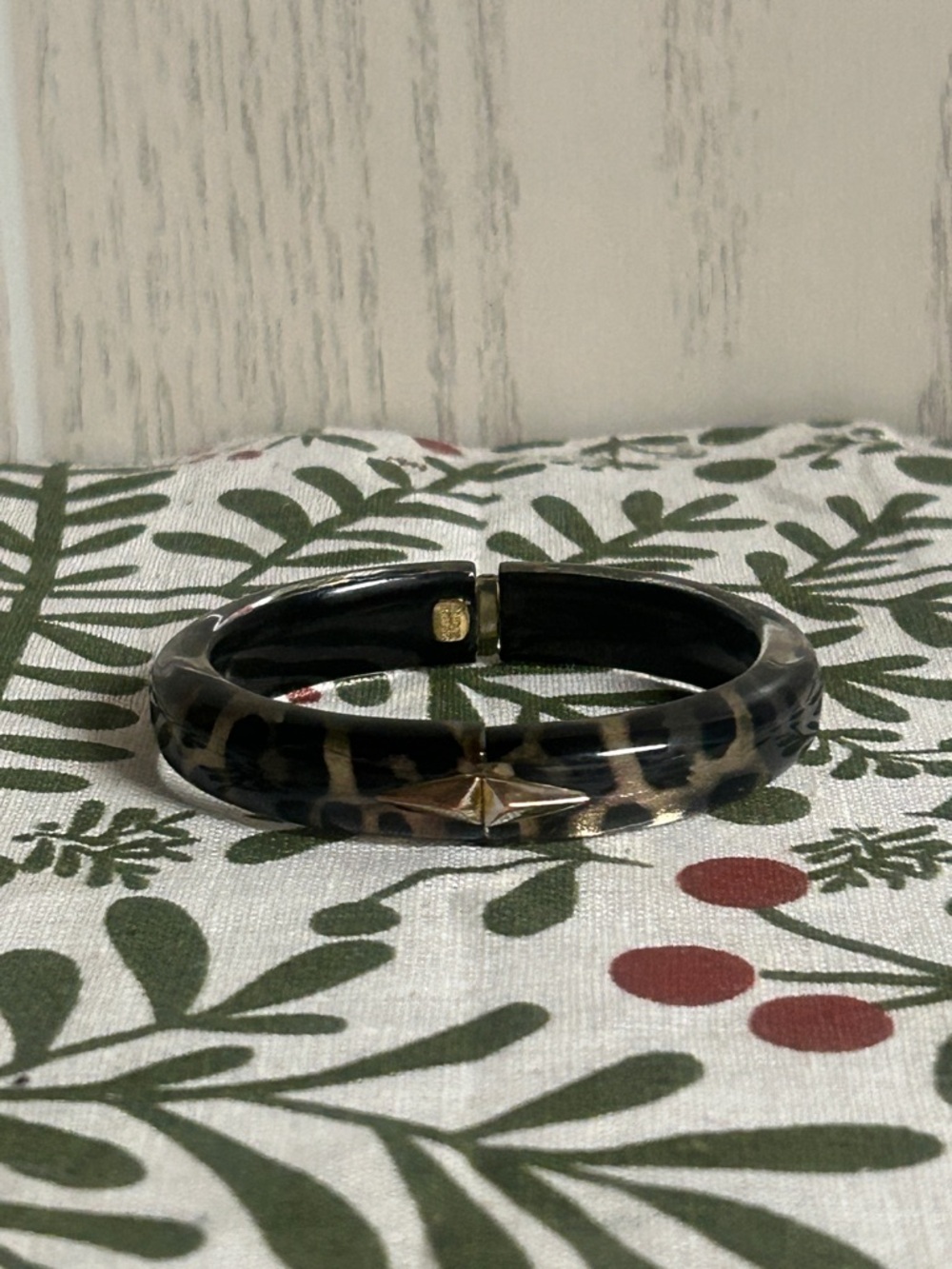Alexis Bittar Golden Studded Hinge Bangle Bracelet Cheetah design Magnetic Clasp - Picture 10 of 10